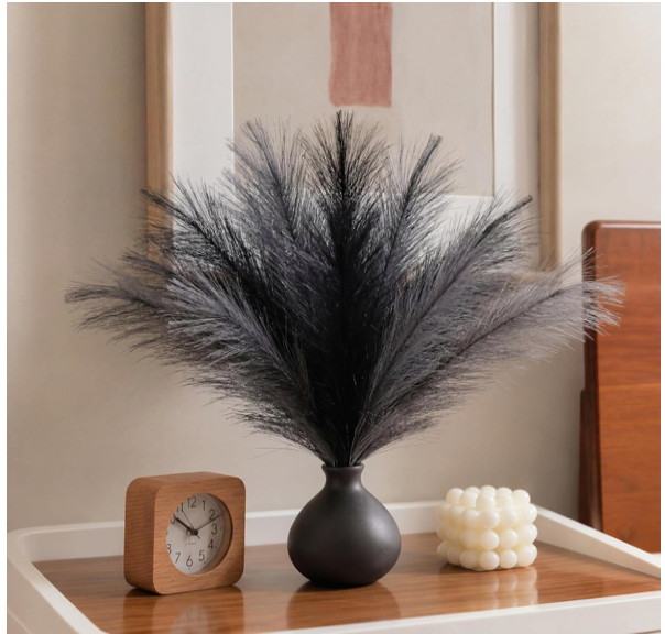 30Pcs Black Gray Pampas Grass Decor, 22” Fluffy Faux Pampas Grass Branches for