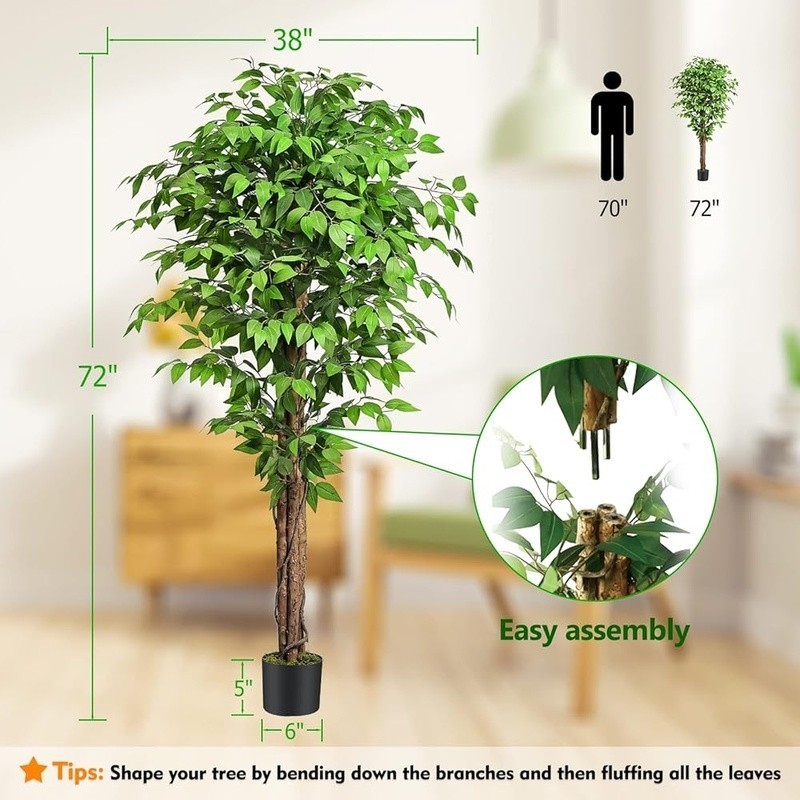 6.2ft Artificial Ficus Tree Silk Plant Home Office Decor Indoor Natural Look New