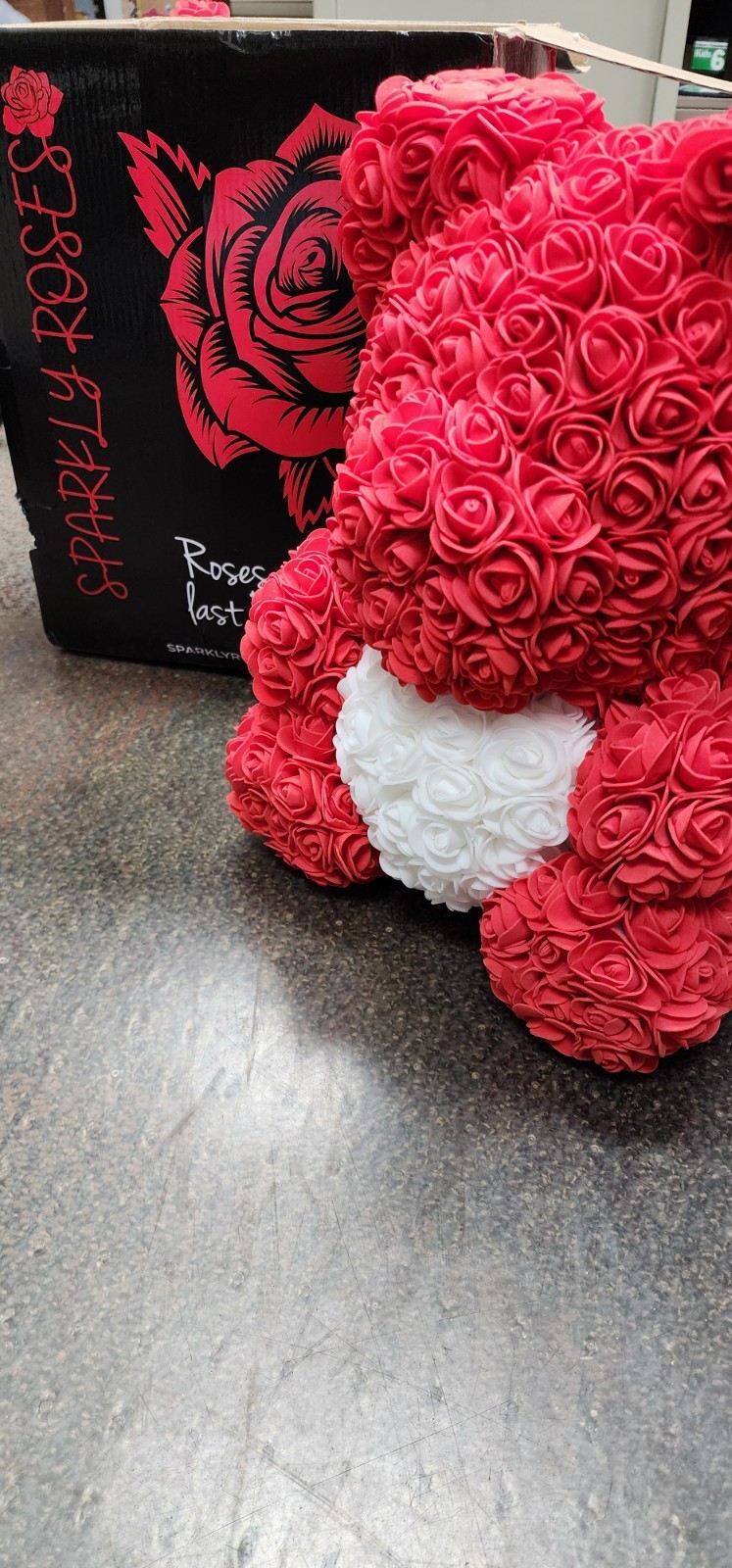 Red Rose Teddy Bear with White Heart – 13″ Artificial Foam Flower Gift – Romanti