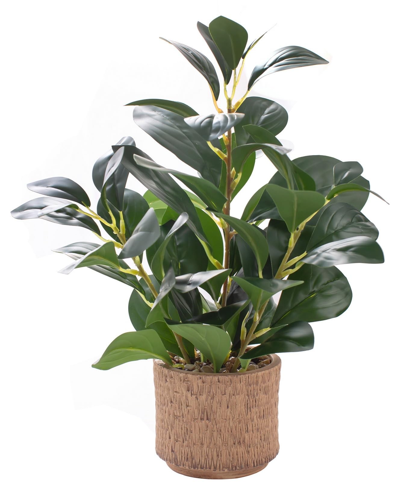 Ewtogift 12.6″ Fake Plants in Brown Ceramic Vase Realistic Ficus Leaf Faux Pl…