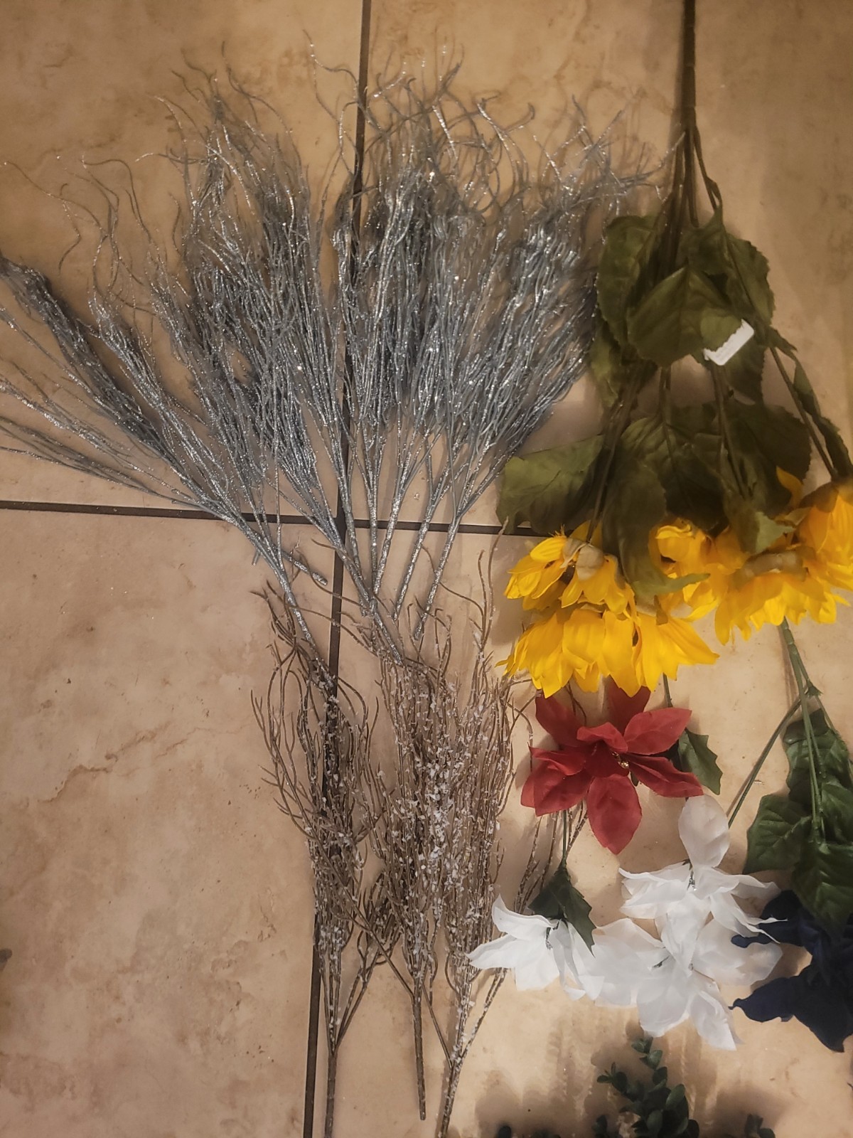 New Artificial Flower Stem Lot Sunflowers Poinsettias Berries Craft Supplies