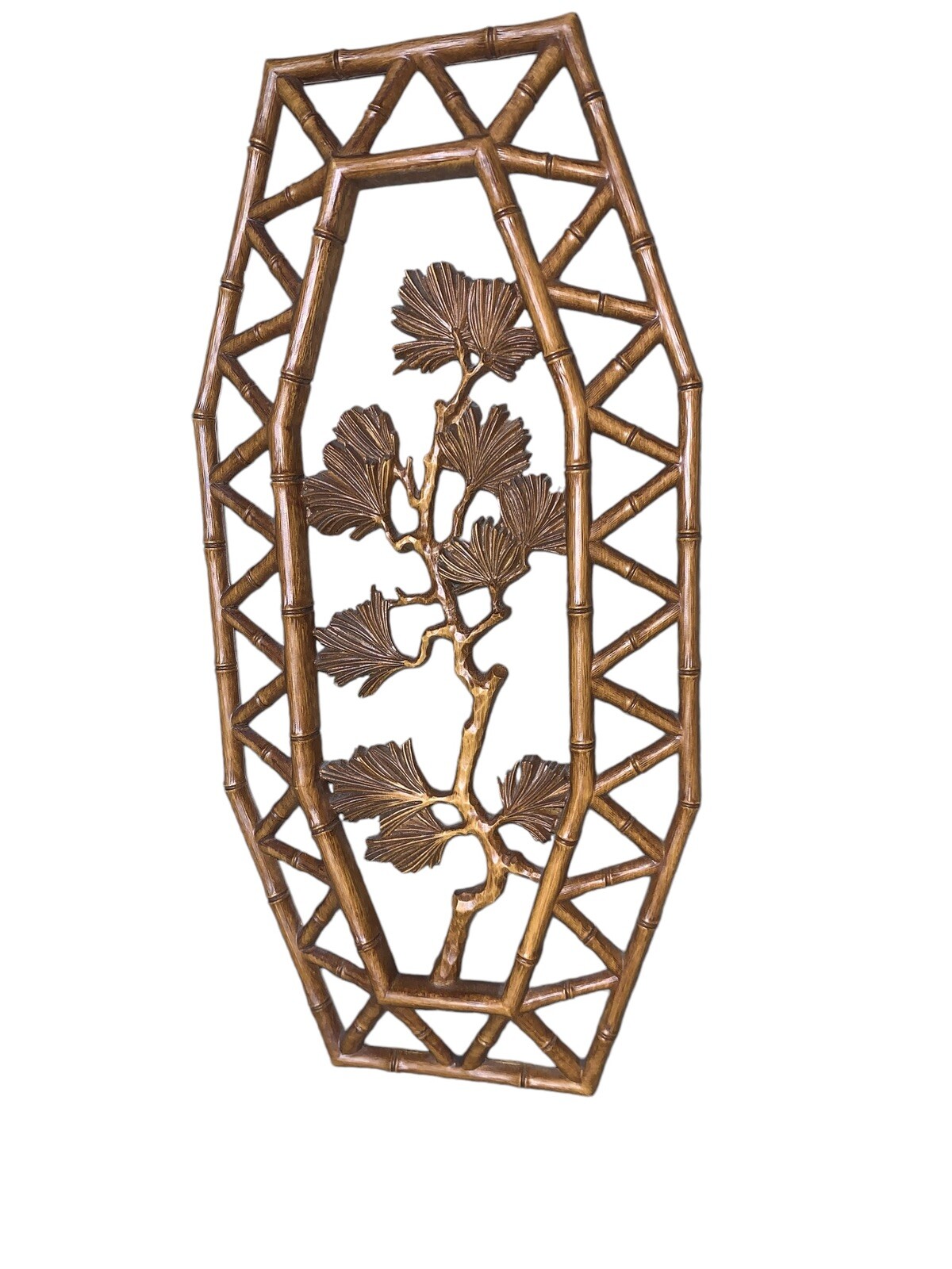 Vtg Syroco Pair Bamboo Floral Wall Plaques Dart 7412 A & B Homco 15.5″
