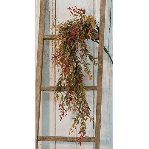 New Primitive FALL RUST RED HERB GREENERY BUSH Hanging Teardrop Vine 34″