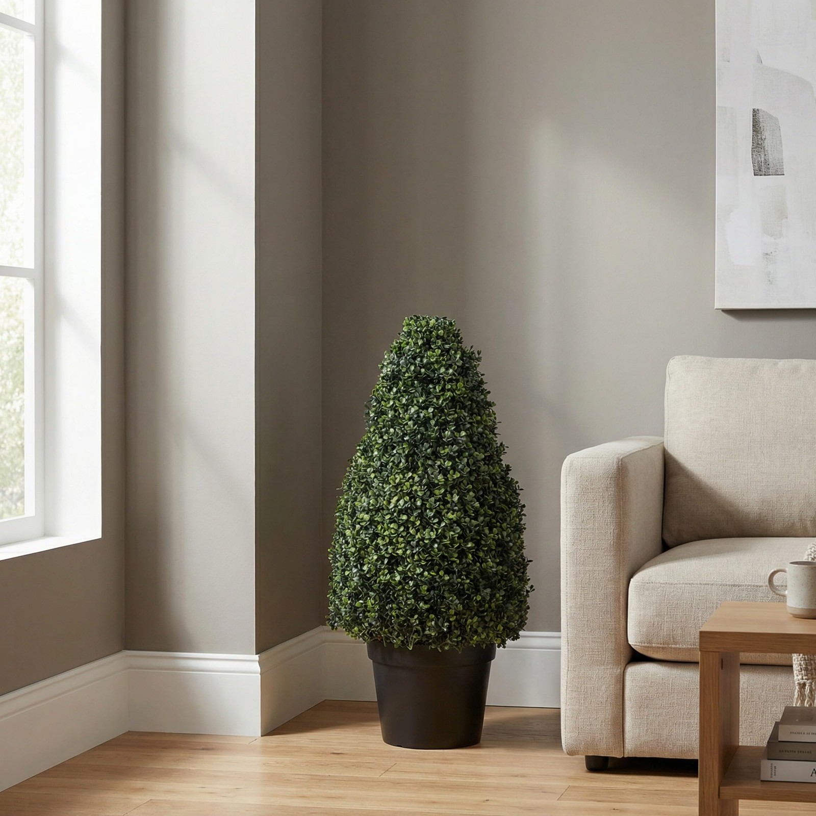 Artificial Boxwood Topiary – 36-Inch Tower-Style Faux Plant in Sturdy Pot – R…