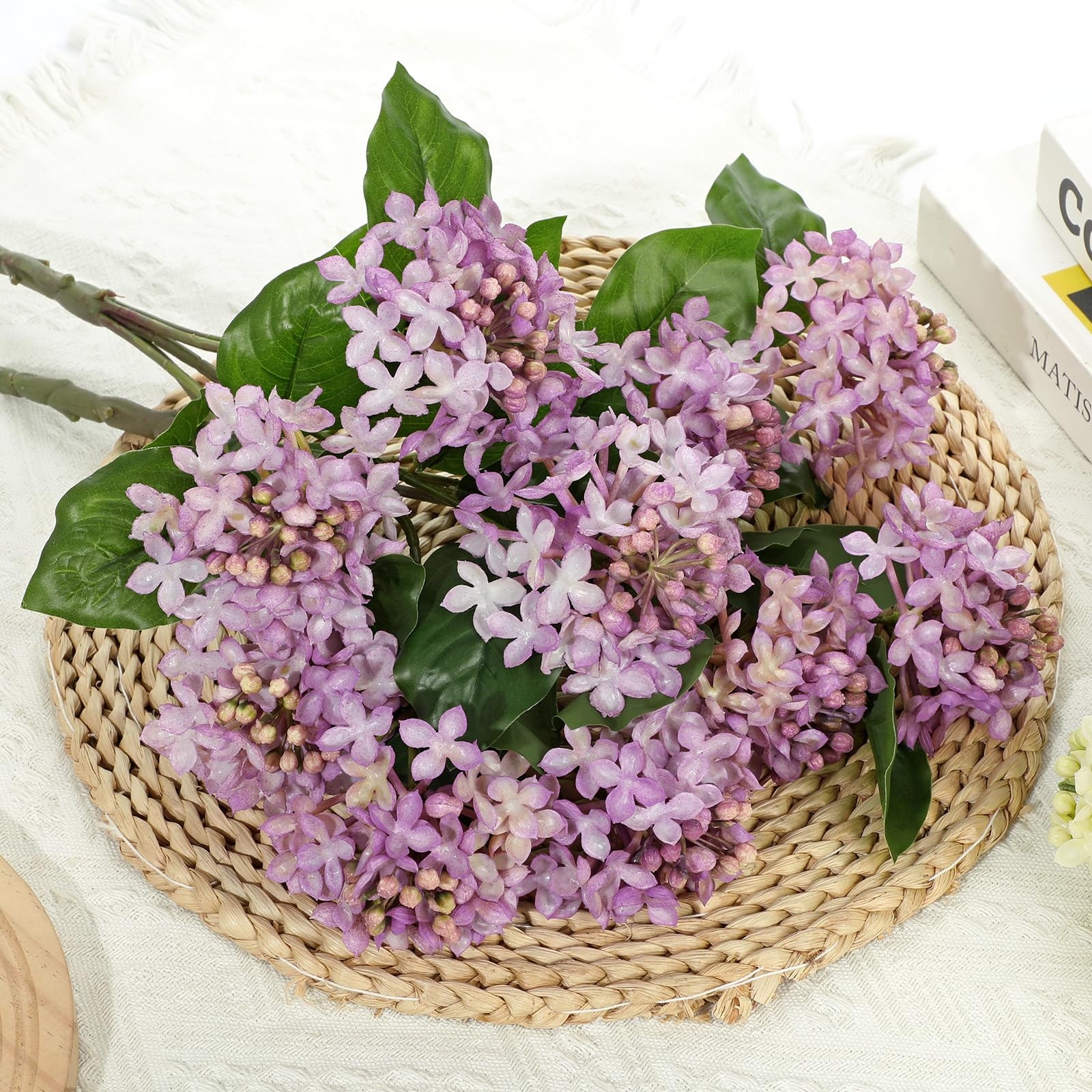 Purple Hydrangea Artificial Flowers 2 Bouqutes, 15.7″ Real Touch Faux Hydrang…
