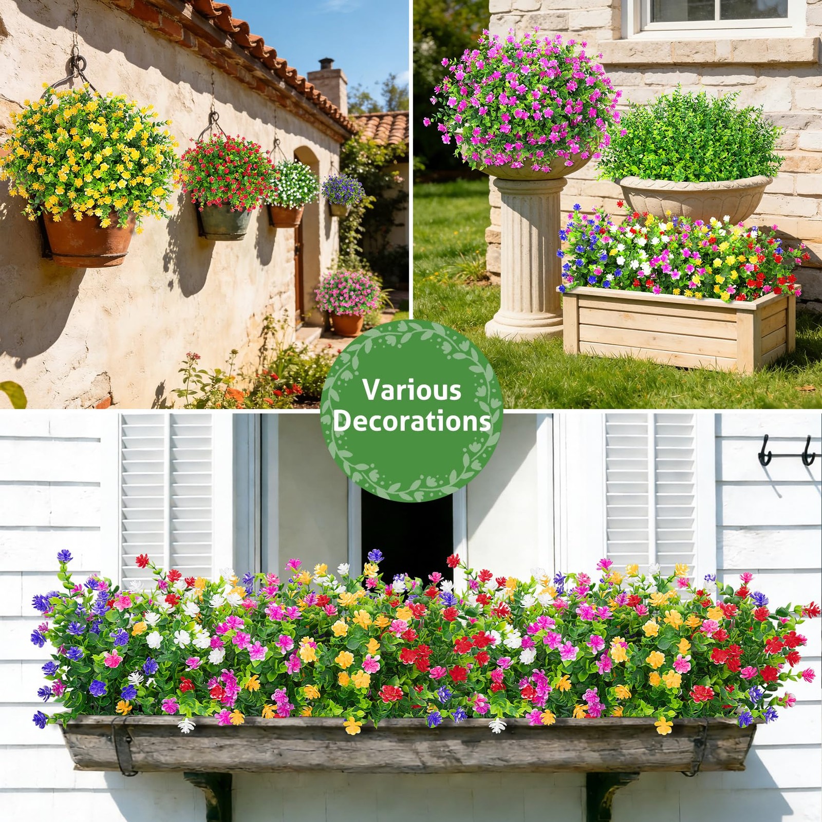 24 Bundles Artificial Flowers for Outdoors, UV Resistant Eucalyptus Fake Flow…