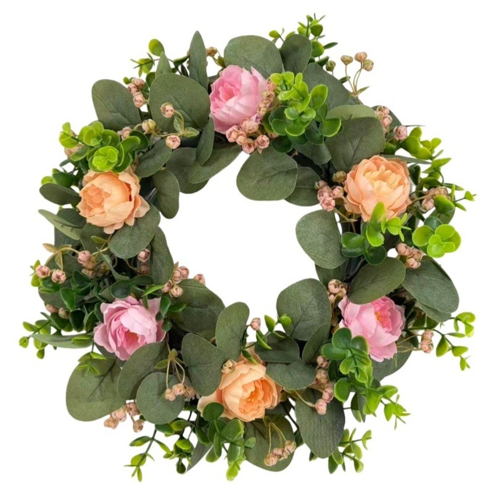 For Home Decor Artificial Wreath 38cm with Peonies Eucalyptus Plastic Material