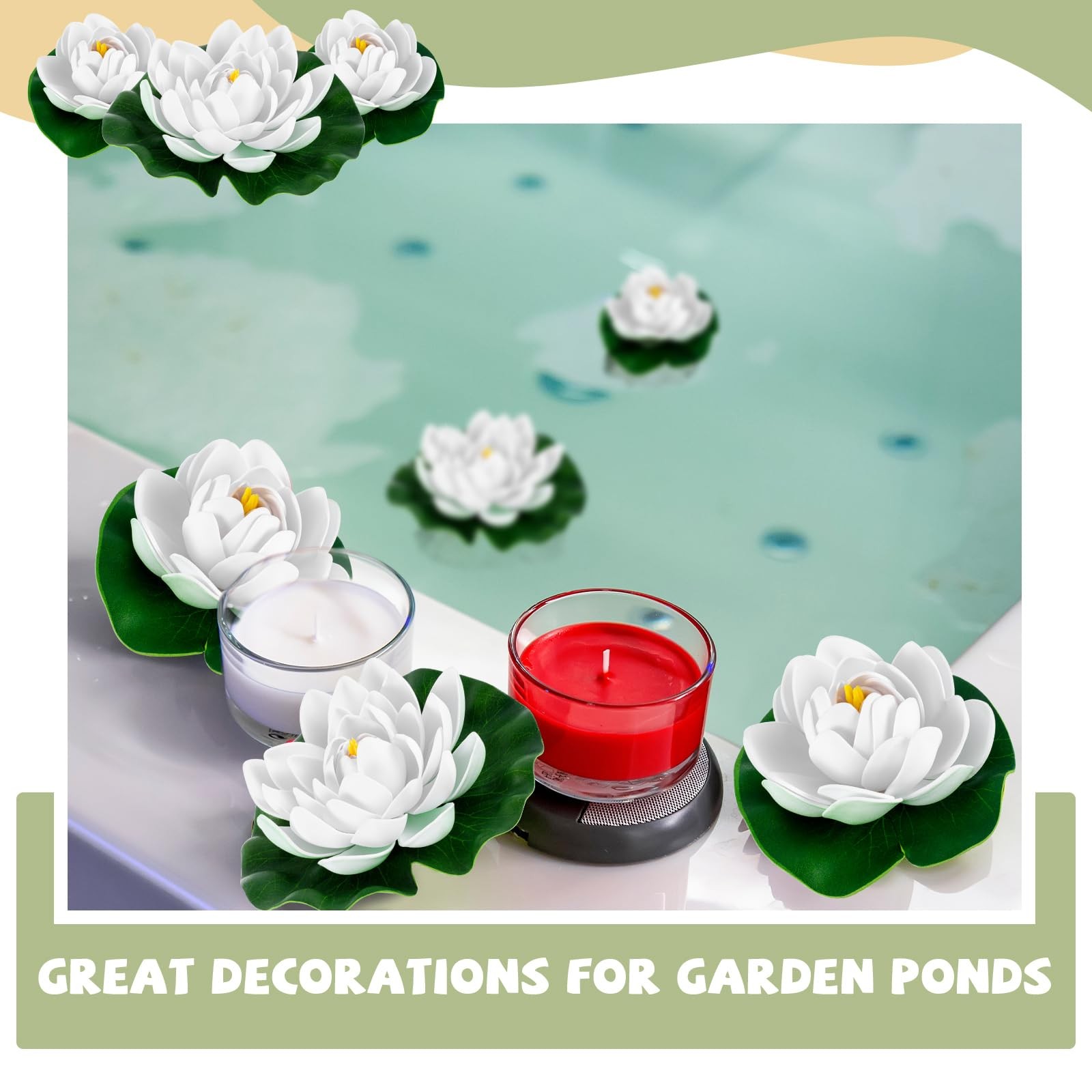 Yunlly 24 Pcs Floating Foam Lotus Flower with Water Lily Pads Artificial Floa…
