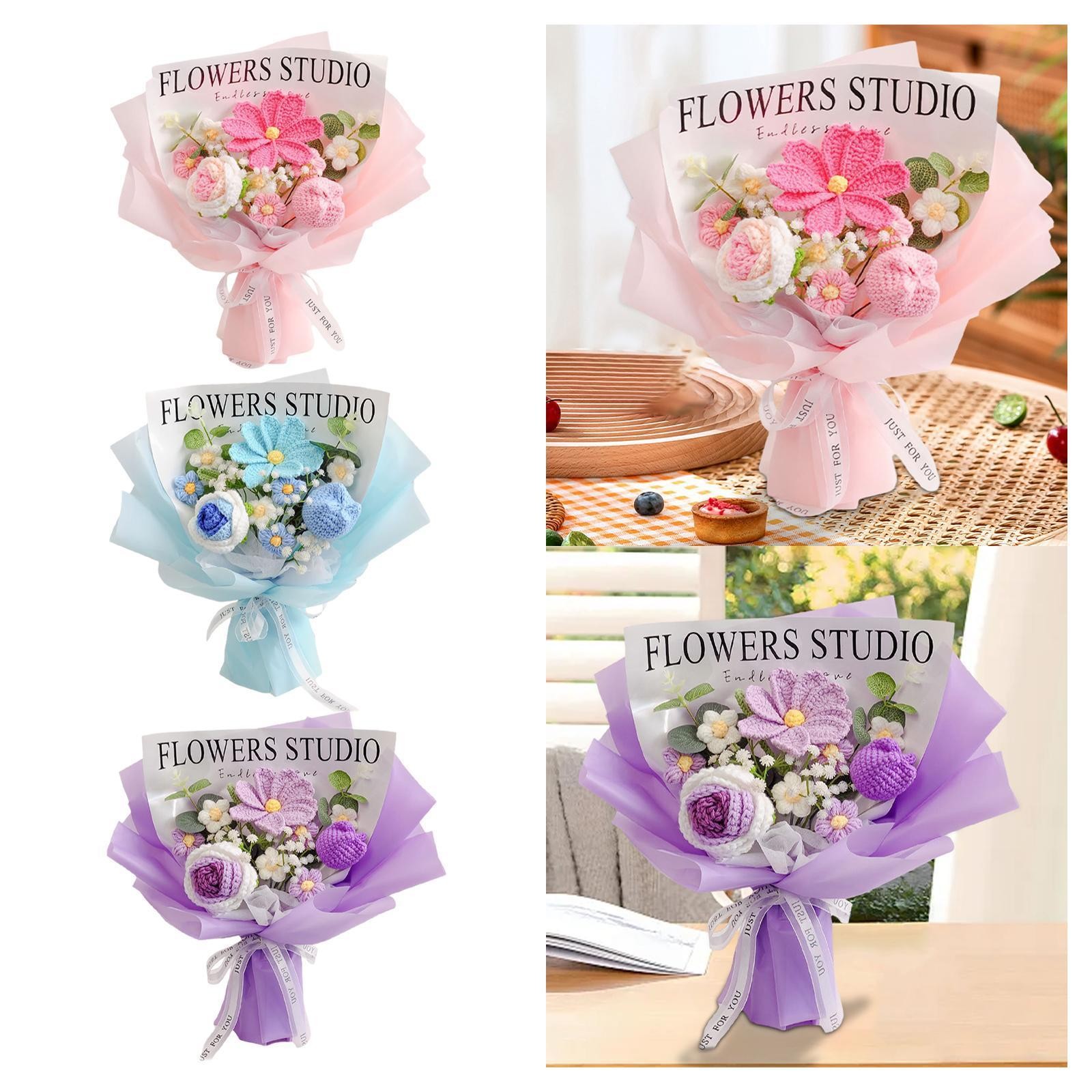 Crochet Flower Bouquet Flower Arrangements for Festival Cafe Party Supplies