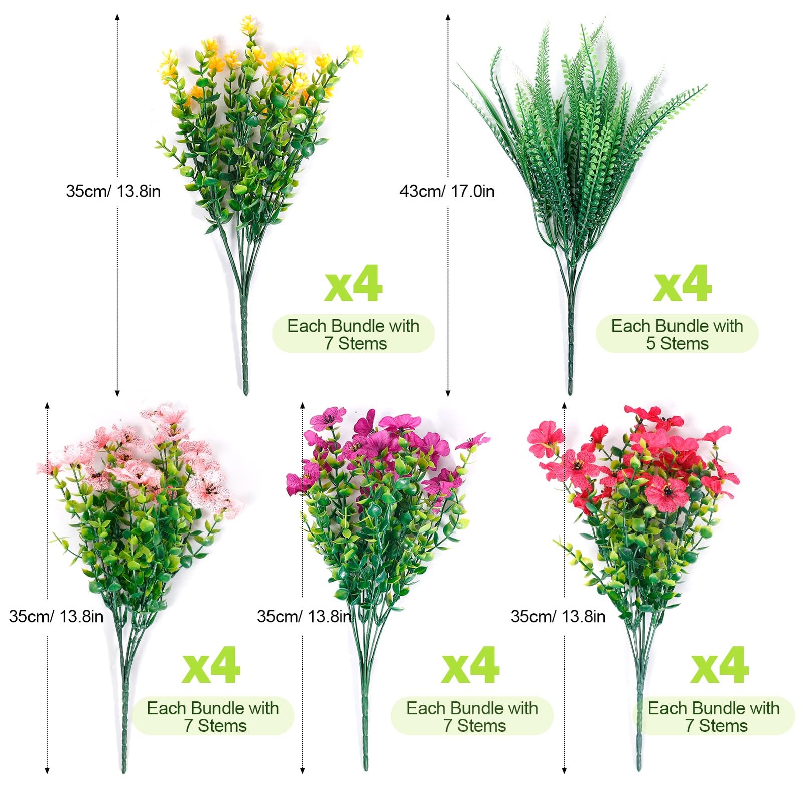 20 Packs Artificial Flowers Outdoor UV Resistant Fake Plants for Spring Garde…