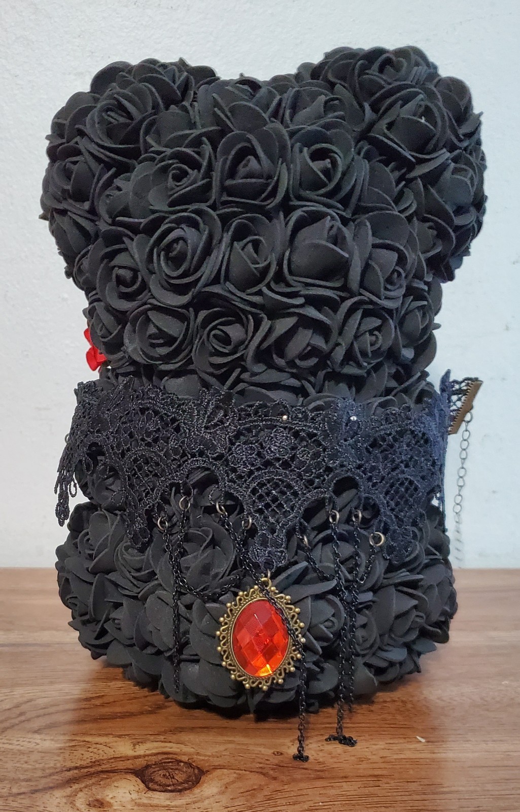 Rose Teddy Black Bear Foam Flowers Gift Box with 2 Chockers 1 Ring New