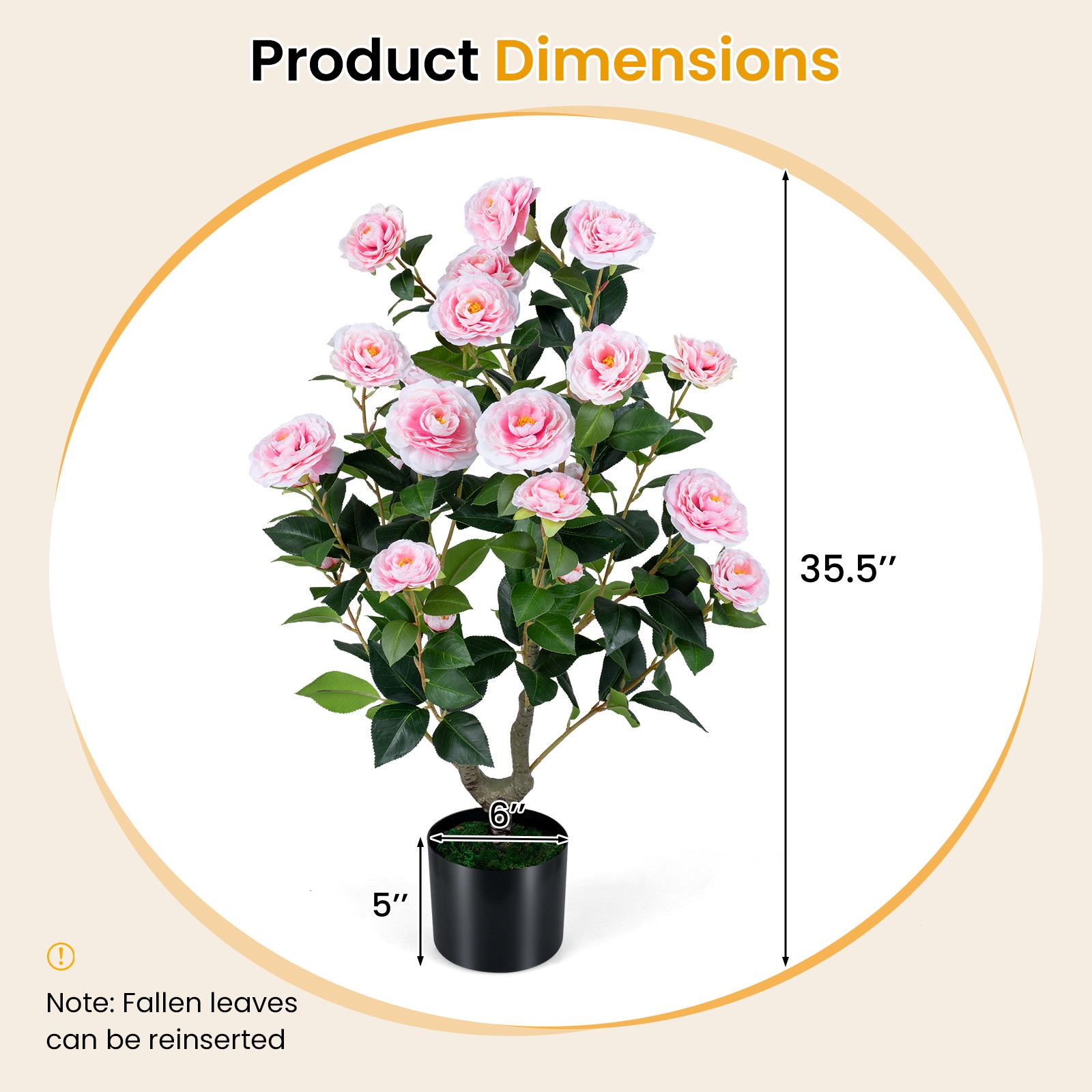 Artificial Camellia Tree, Faux Flower Plant in Cement-Filled Pot, Indoor Outdoor