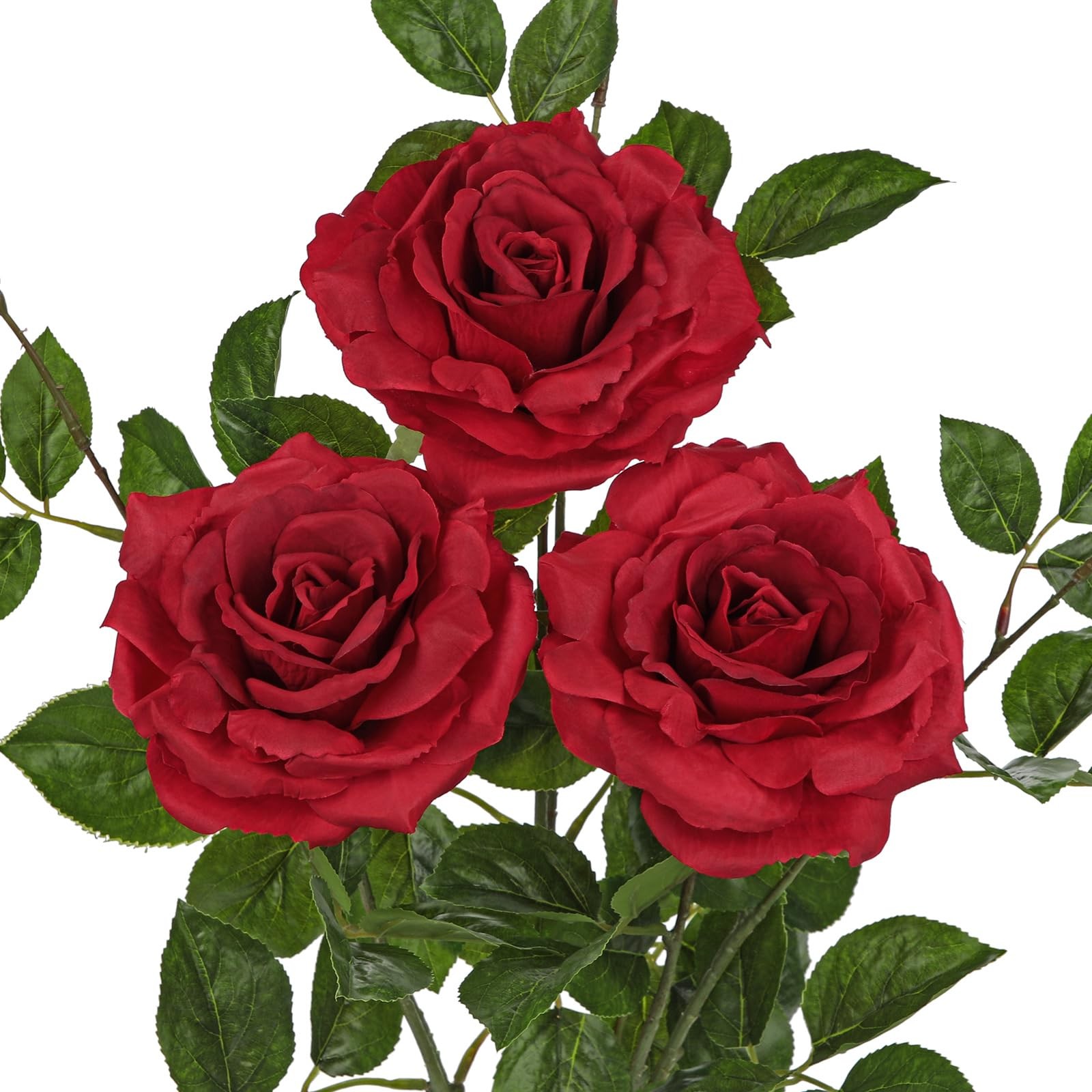3Pcs Red Roses Artificial Flowers Bouquets 26.3″ Fake Flower Arrangements Sil…