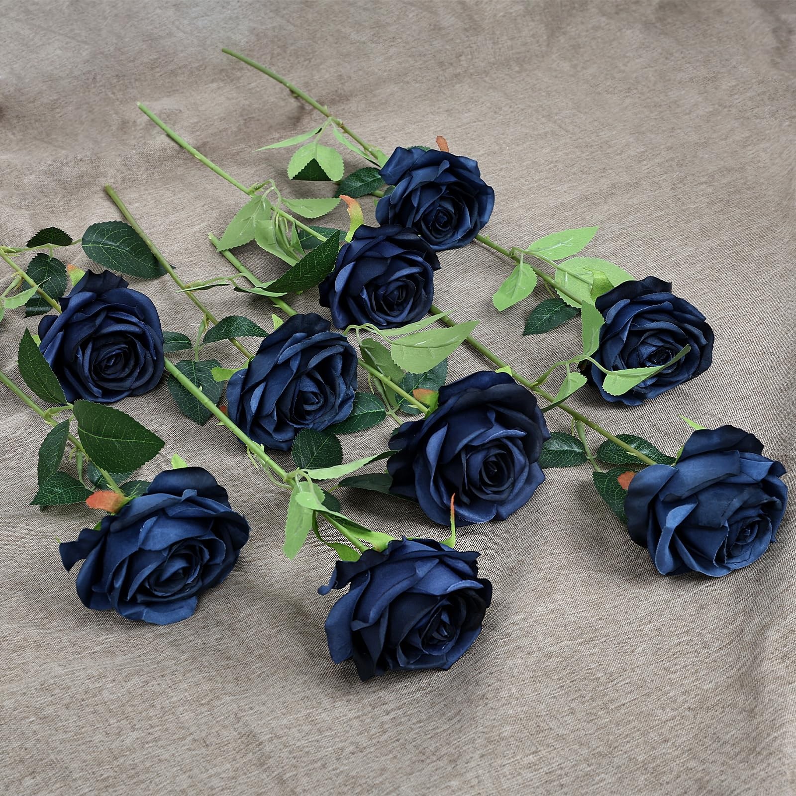 16 PCS Roses Artificial Flowers – Fake Silk Navy Blue Rose in Bulk with Long …
