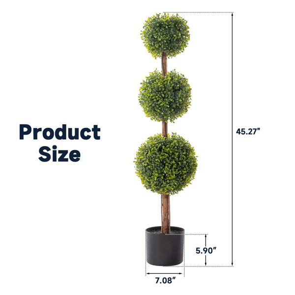 2Pcs 115cm Tall Green Three Ball Boxwood PVC Artificial Tree Home Decoration