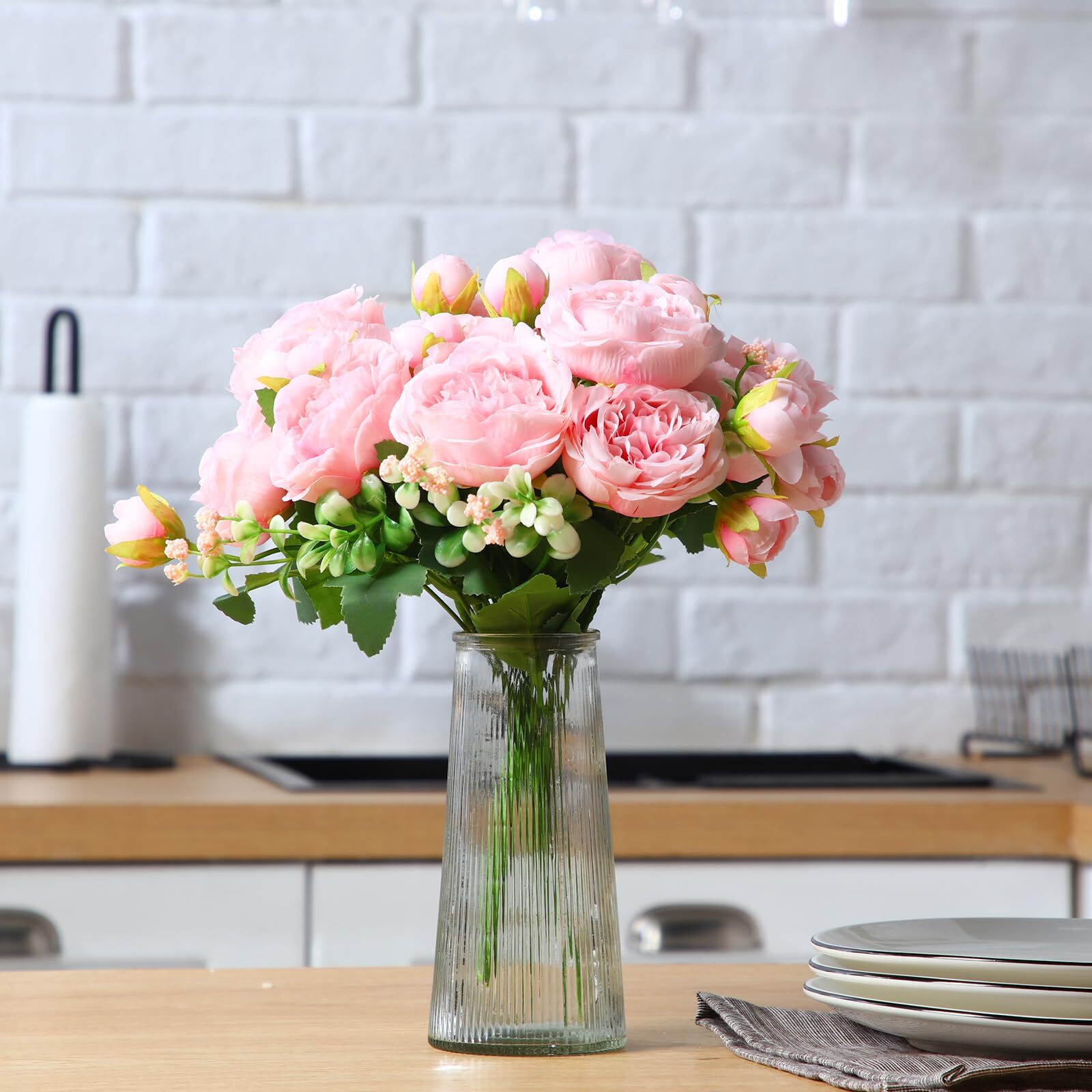Pink Artificial Peonies 8 Bundles Silk Flowers Faux Peony Bouquet Bulk
