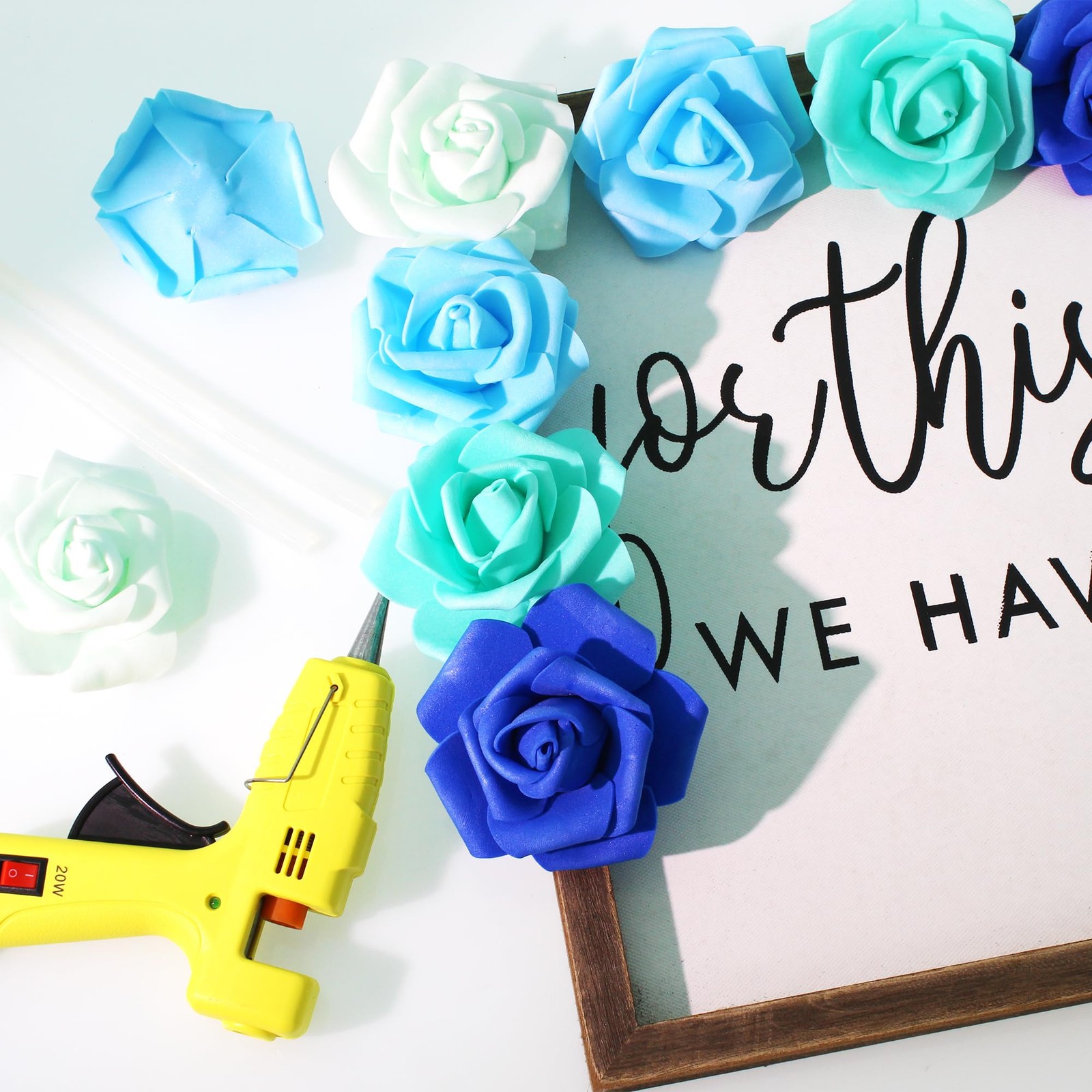 100 Pcs 3 Inch Artificial Flowers Bulk 5 in 1 Set Faux Foam Fake Rose Head We…