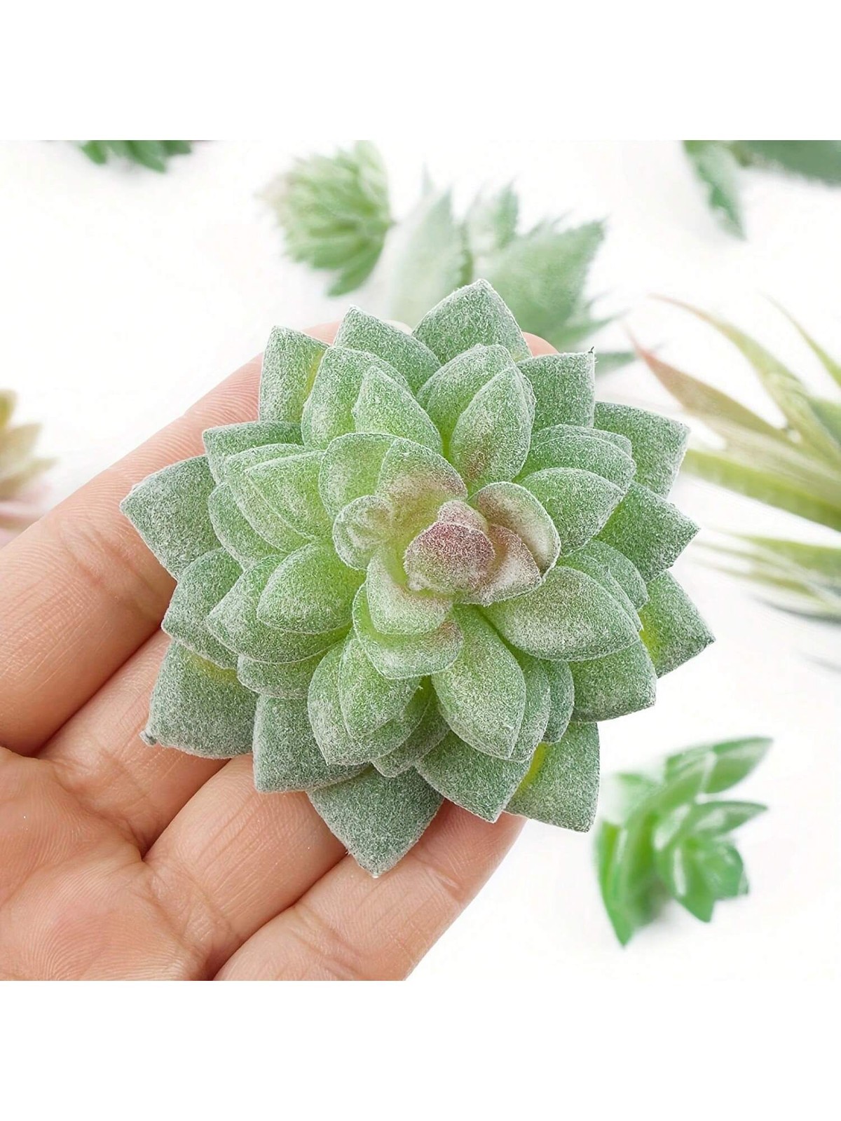 16Pack Flocked Green Floral Mini Artificial Succulents Fake Succulent Plant Set