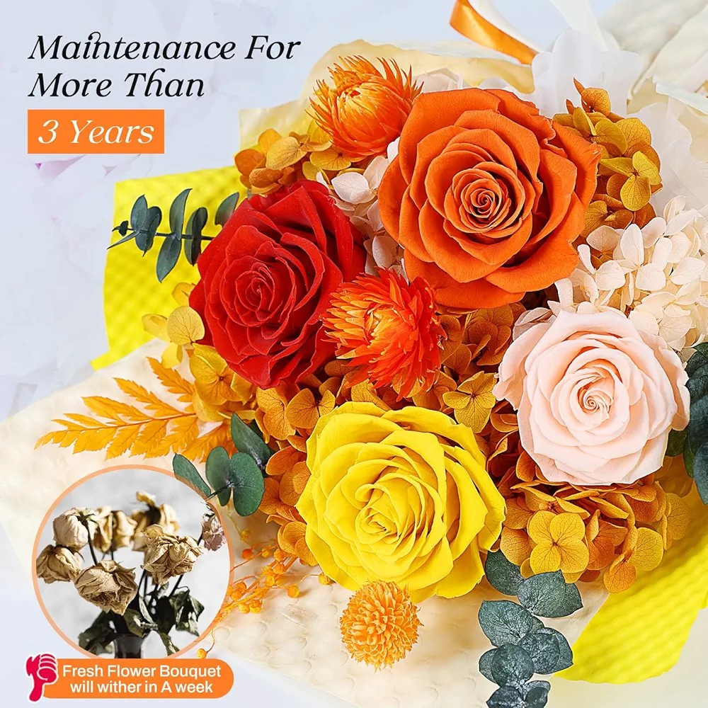 Preserved Roses, 2 Day Shipping, Valentine’s Gifts For Her, Orange