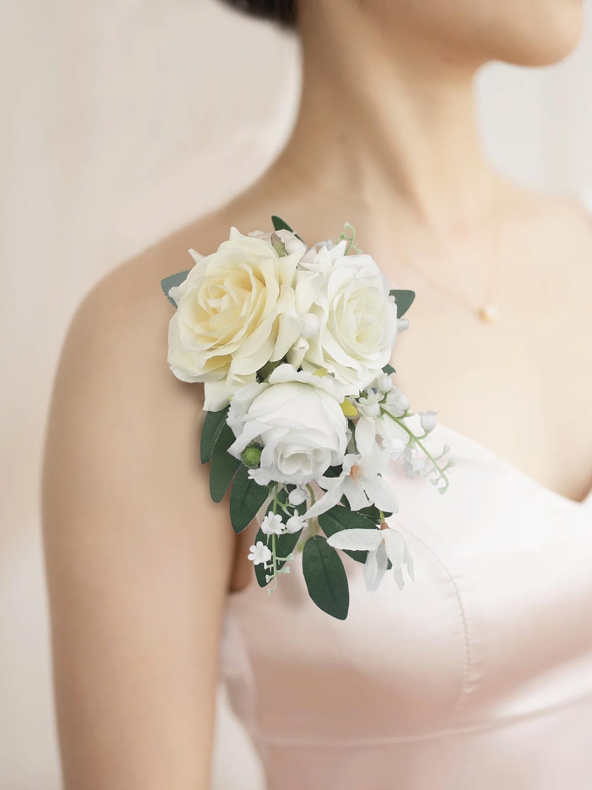 1 Pc Floral Shoulder Corsages White Green Rose Mother of The Bride Corsage