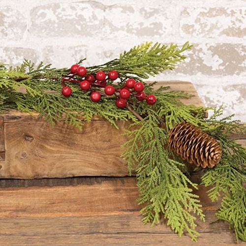 SALE! Primitive Farmhouse Christmas CEDAR PINE RED BERRY GARLAND Vine Swag 5 ft.