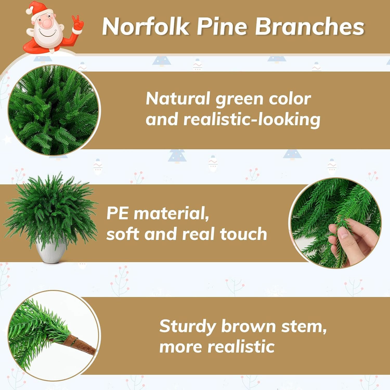 20 Pcs Artificial Christmas Norfolk Pine Stems, 18″ Real Touch Norfolk Pine B…