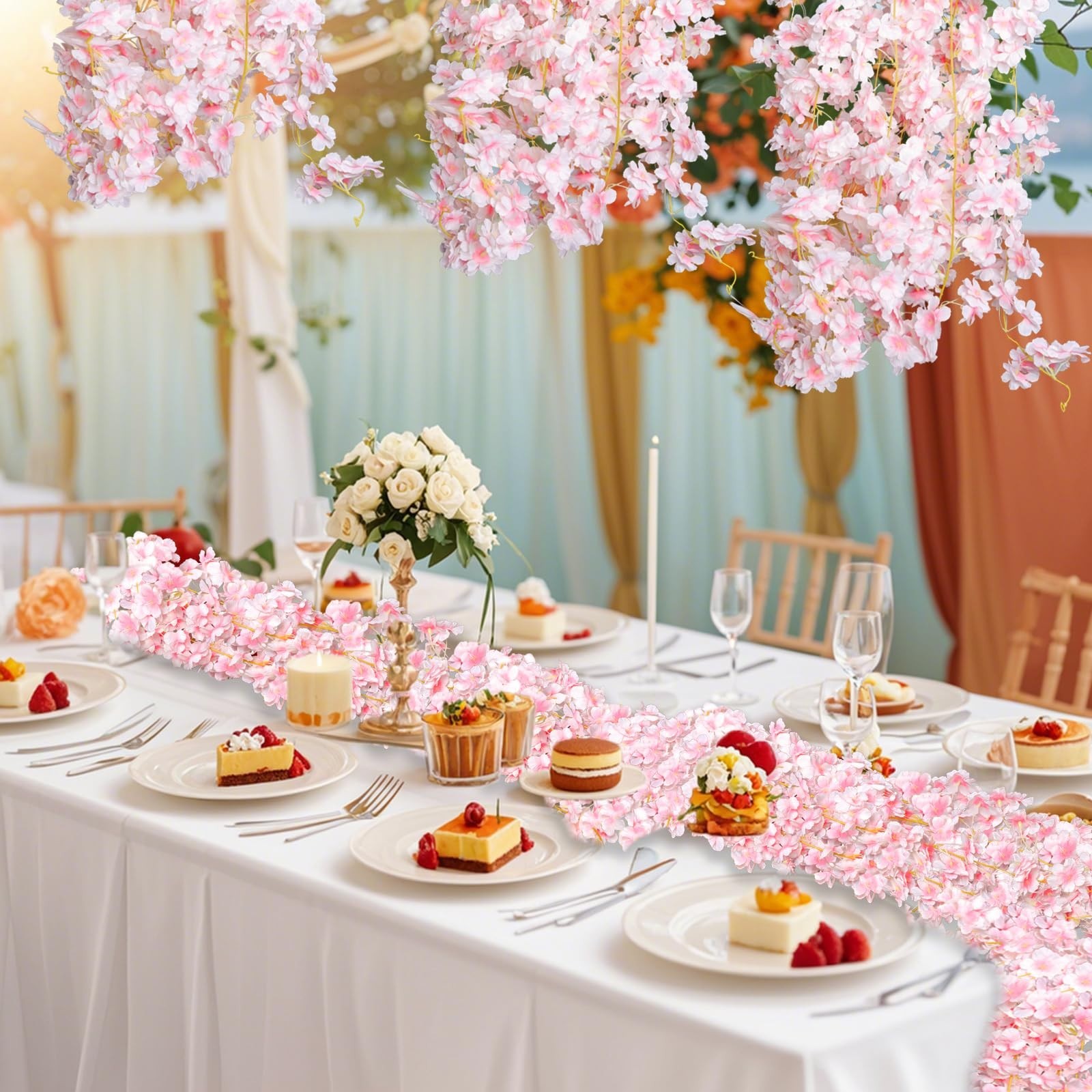 4pcs 23.6ft Pink Artificial Cherry Blossom Garland – Silk Vines for Wedding, Par