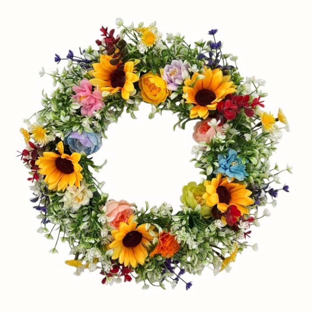 Yellow 35cm x 35cm Plastic Wreath for Farmhouse Kitchen Wall Decoration