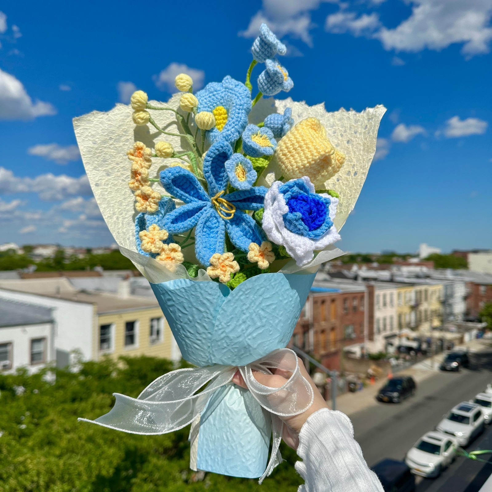 Crochet Flower Bouquet Handmade Yarn Flowers Artificial Flowers Keepsake Gift