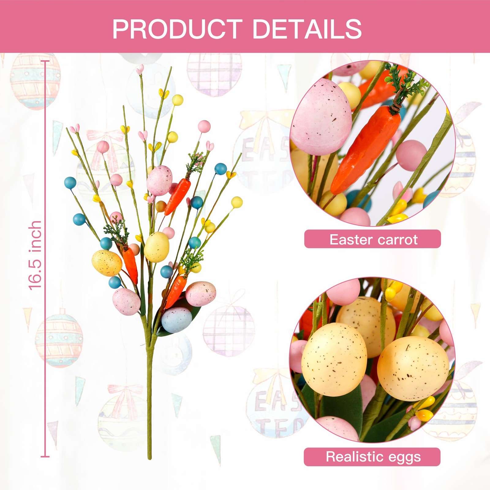 Artificial Easter Stems 6 Pcs Spring Picks with Eggs Carrot Colorful Berries …