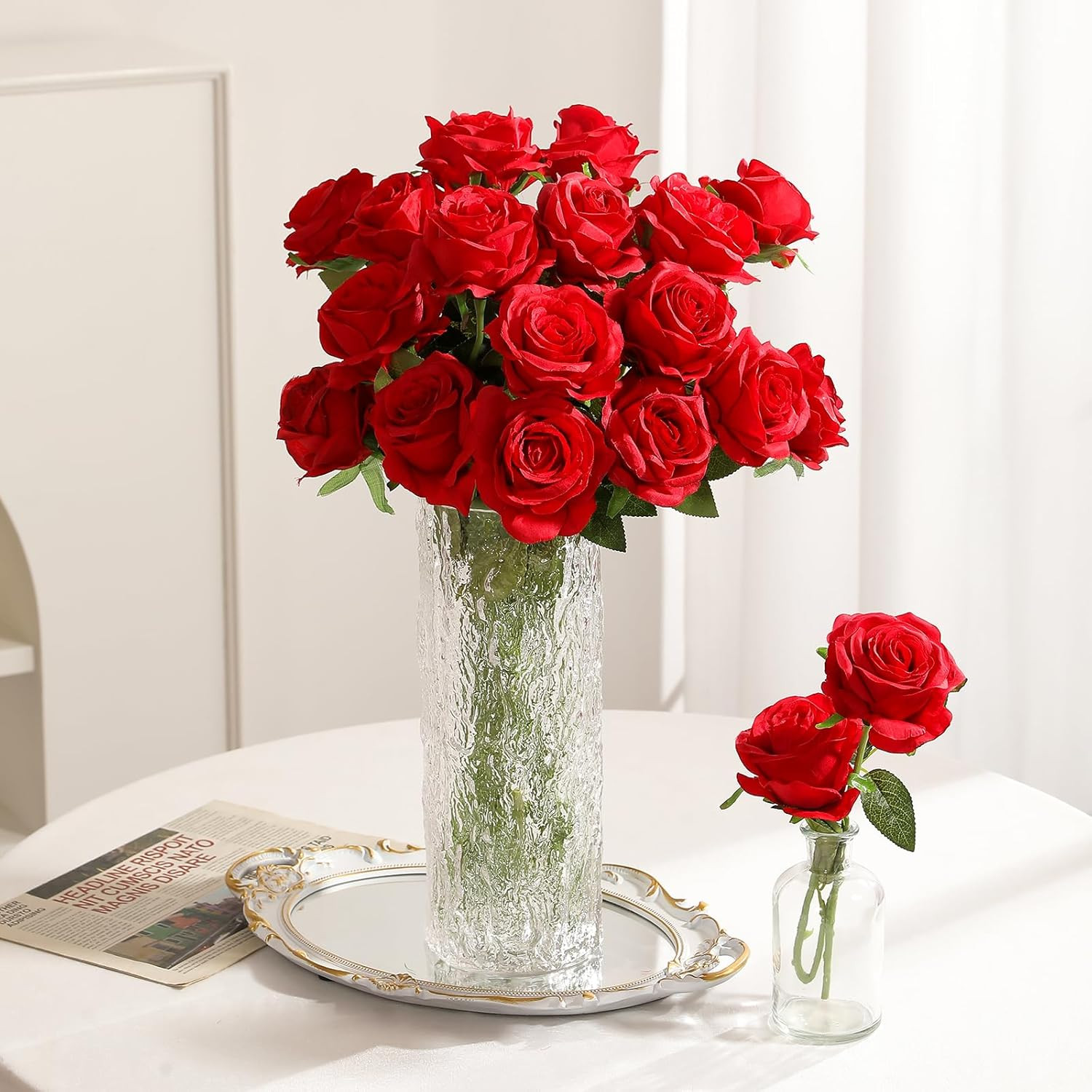 100Pcs Artificial Silk Roses Bulk,Fake Roses Flower with Stems Realistic Flowers