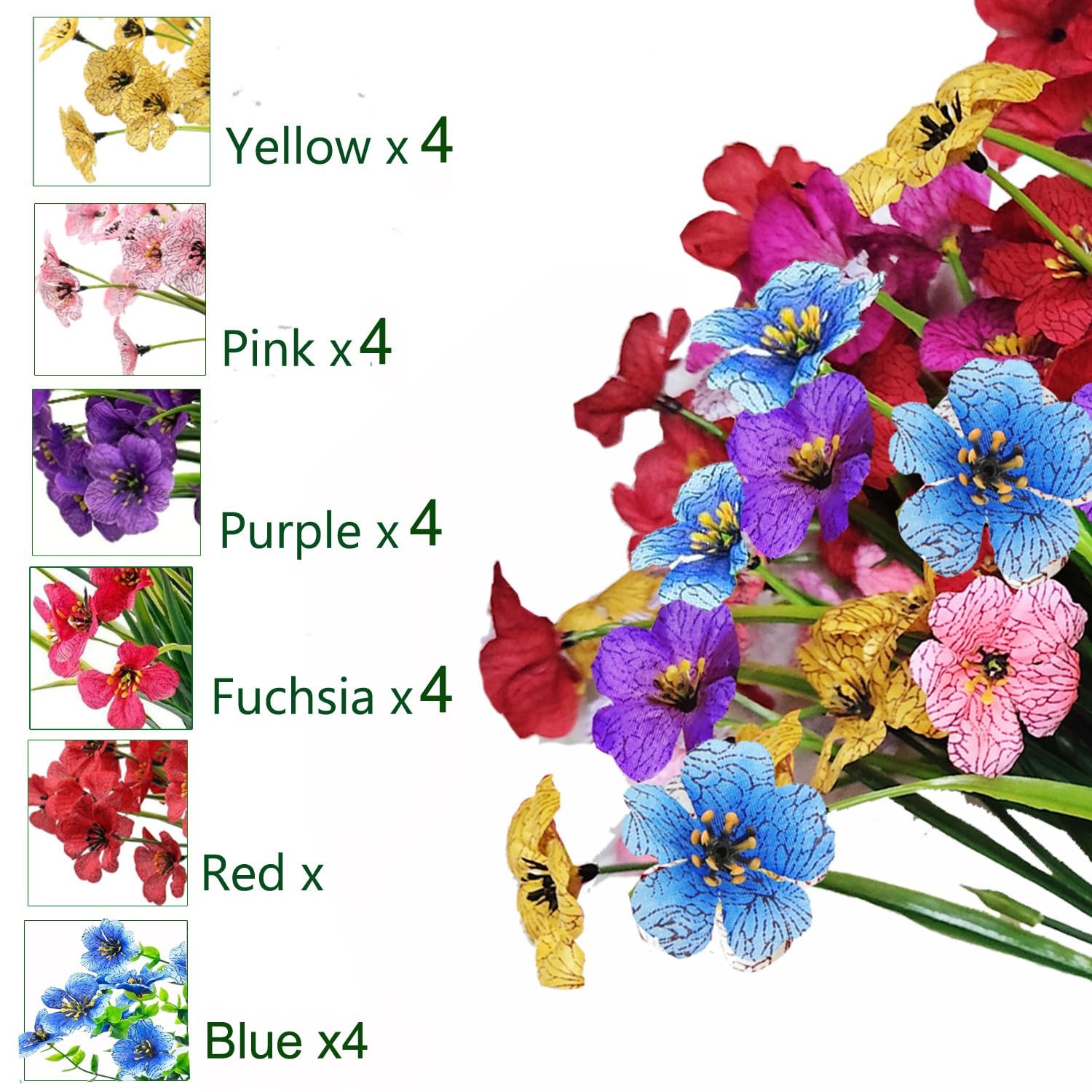 Artificial Flowers for Indoor 24 Bundles Fake Flowers UV Resistant Faux Plast…