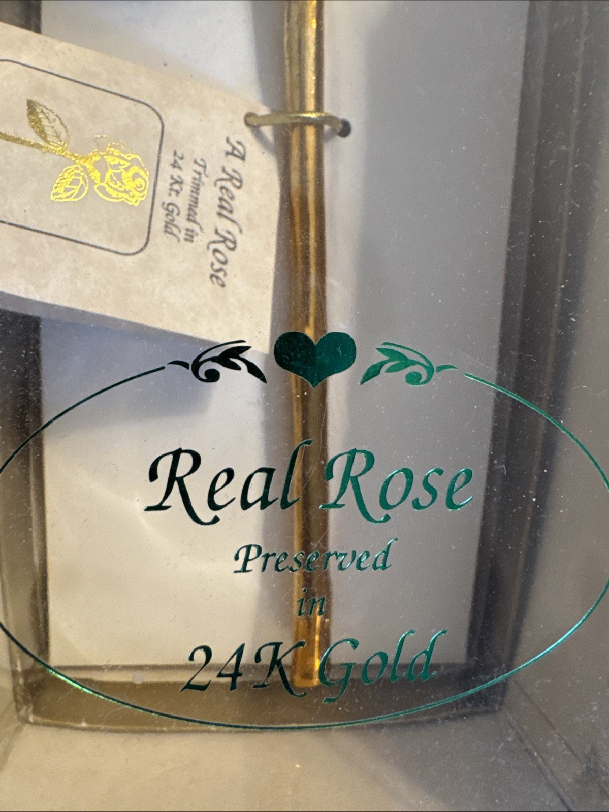 NIB a REAL ROSE PRESERVED & TRIMMED IN 24K GOLD 11″ Lilac Pink Rose in box