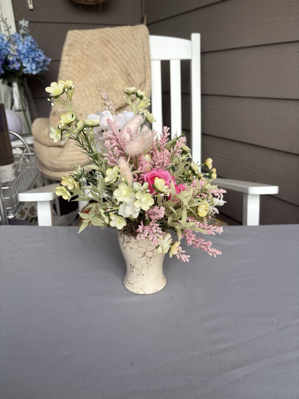 New Handmade 13” Floral Arrangement Pink, Peach, Yellow Colors SKU WR27