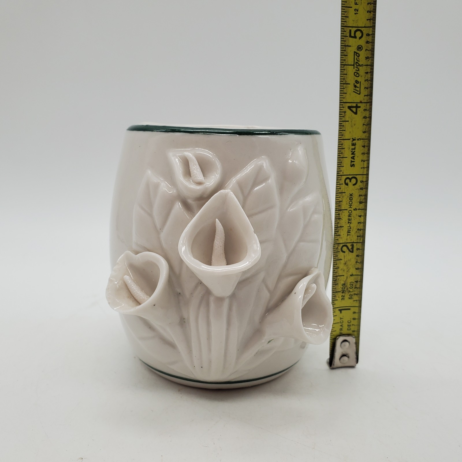 Calla lily candle holder vase w/ green stripe
