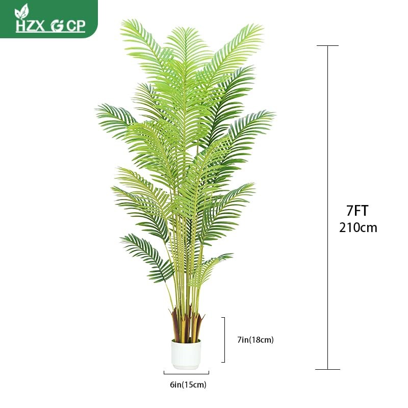 7FT Artificial Palm Tree Indoor with White Pot, Realistic Leaves, 18 Trunks A…