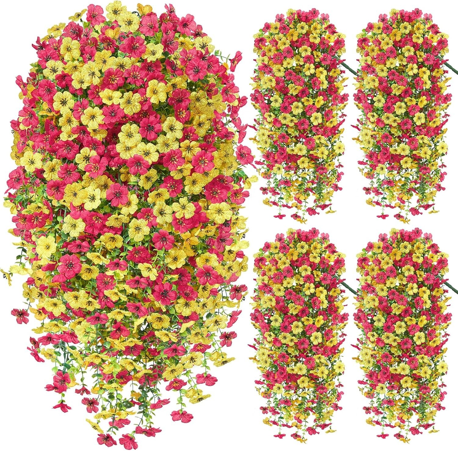 Artificial Hanging Flowers for Outdoors Summer Decoration, 4PCS Upgrade UV Re…