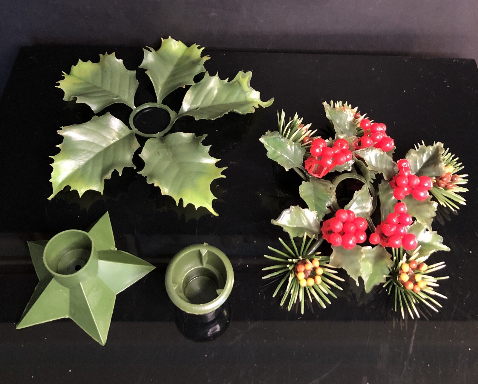 Vintage Plastic 7” Floral Picks & 5” Candle Taper Greenery Rings Hong Kong