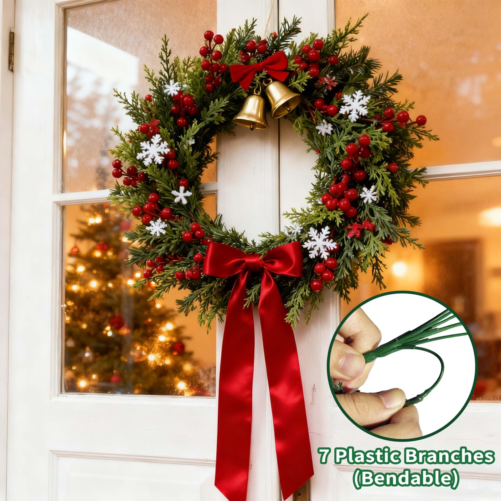 4 Bundles 84 Pcs Christmas Artificial Flowers,Faux Norfolk Pine Branches with…