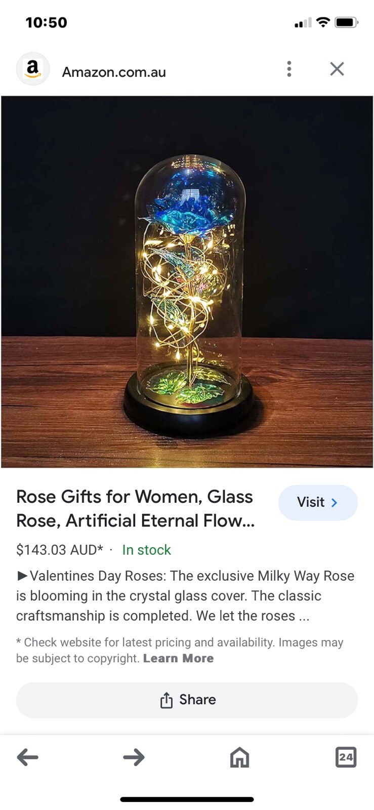 Eternal Rose In Dome With Fairy Lights Batteries Included Best Wishes Boxed Gift