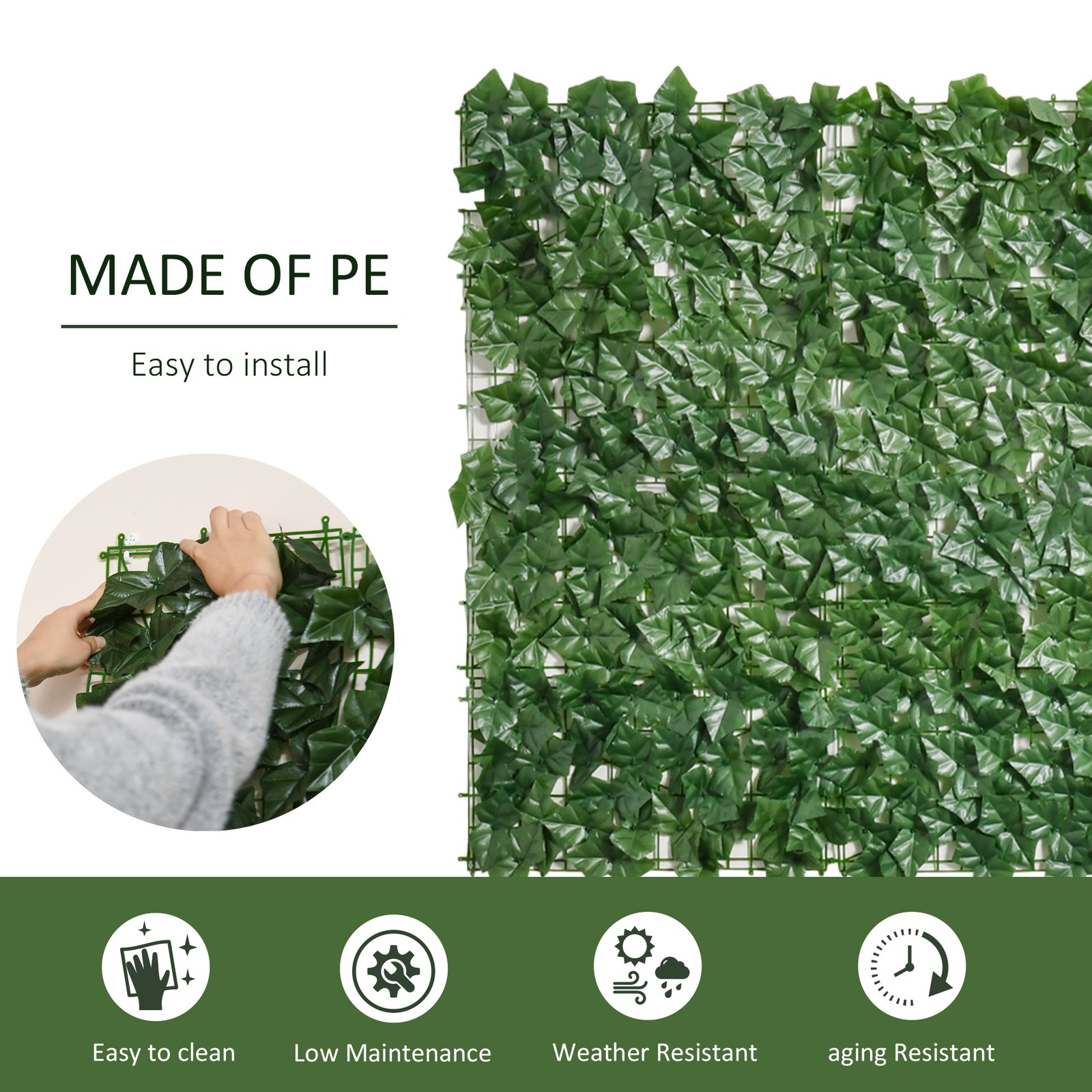 Artificial Ivy Vine Privacy Fence Screen, Faux Hedge Leaf, Outdoor Garden, Porch