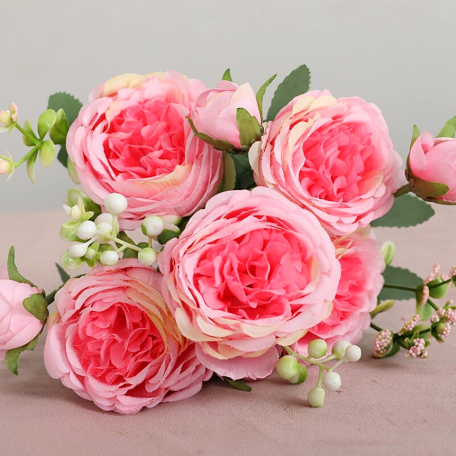 3 Pcs Pink Peony Artificial Flowers Faux Peonies Bouquet for Home & Wedding