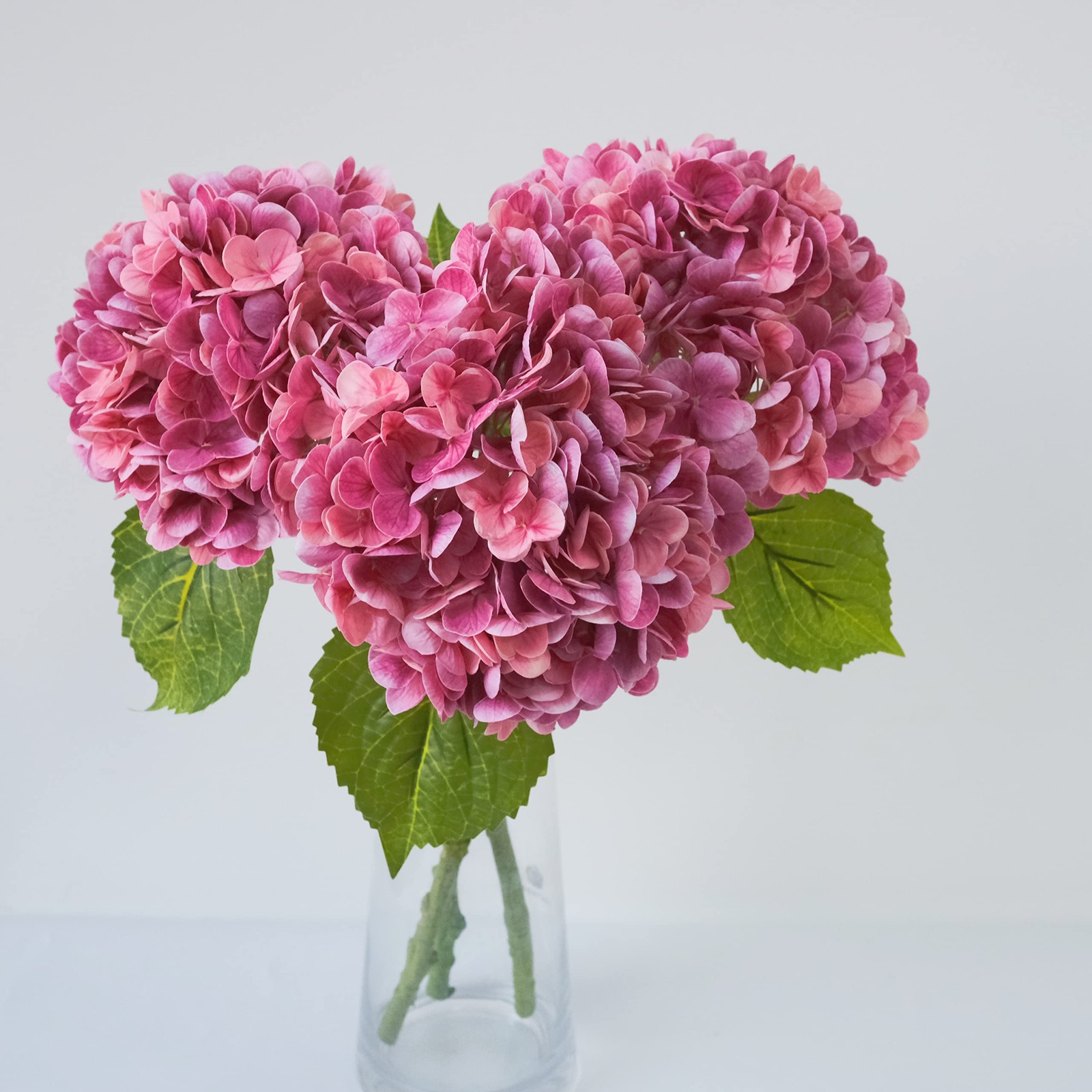 3 pcs Real Touch Hydrangea Artificial Flowers, 21″ Dark Pink Large Long Stems…