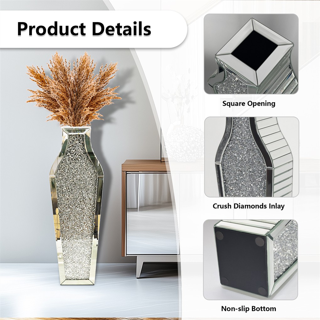 6 Style Sparkle Tall Crushed Diamond Floor Vase Luxury Mirrored Dried Flower Vas
