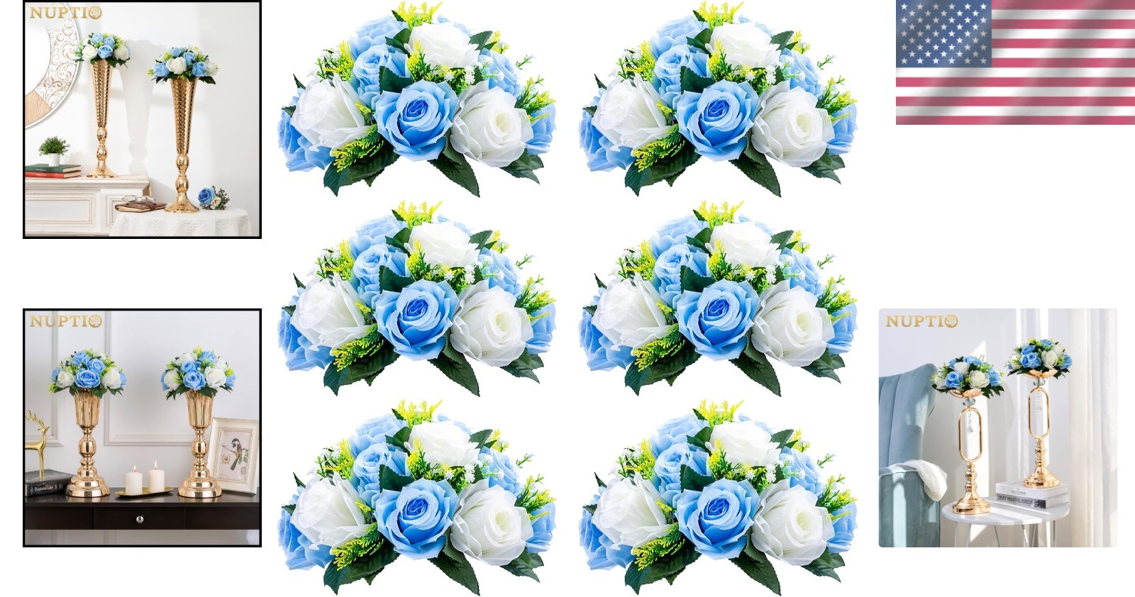 Wedding Table Centerpieces – 6 Pcs Blue & White Floral Balls