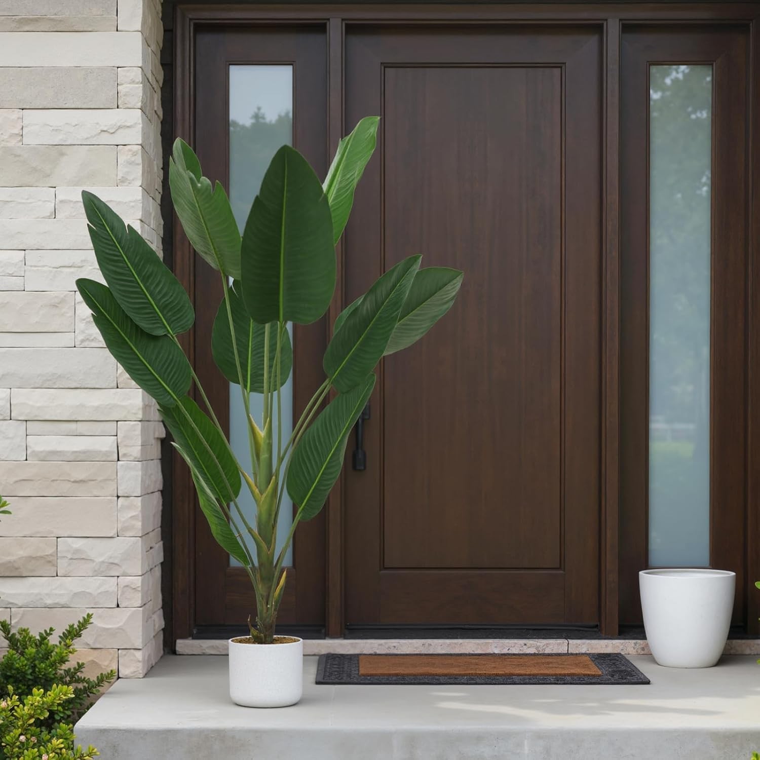 4FT Artificial Palm Tree with Large Fan-Shaped Leaves in White Pot for Indoor
