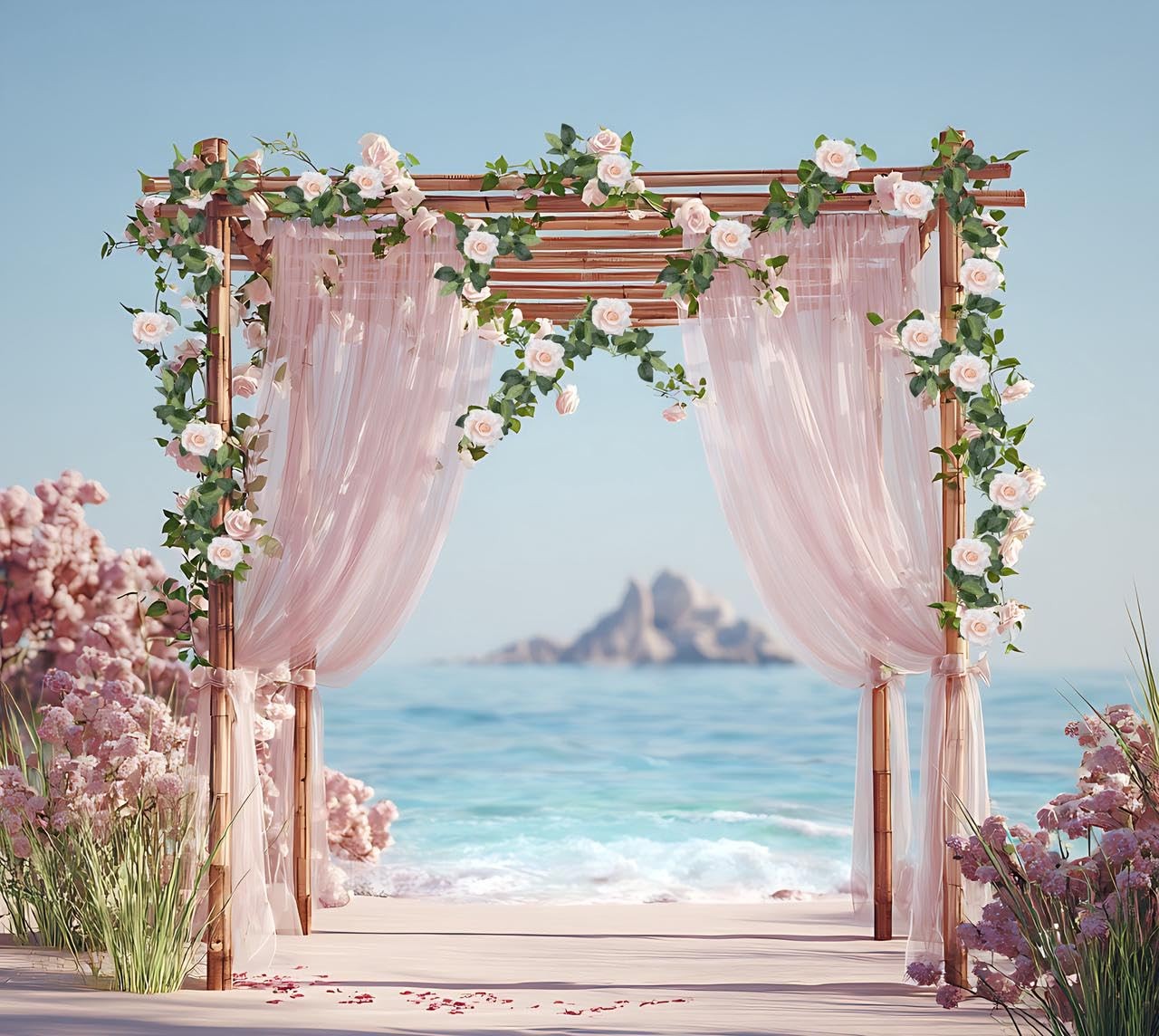 5Pcs 32.5FT Flower Garland Artificial Rose Vine, Pink Rose Garland, Floral Ga…