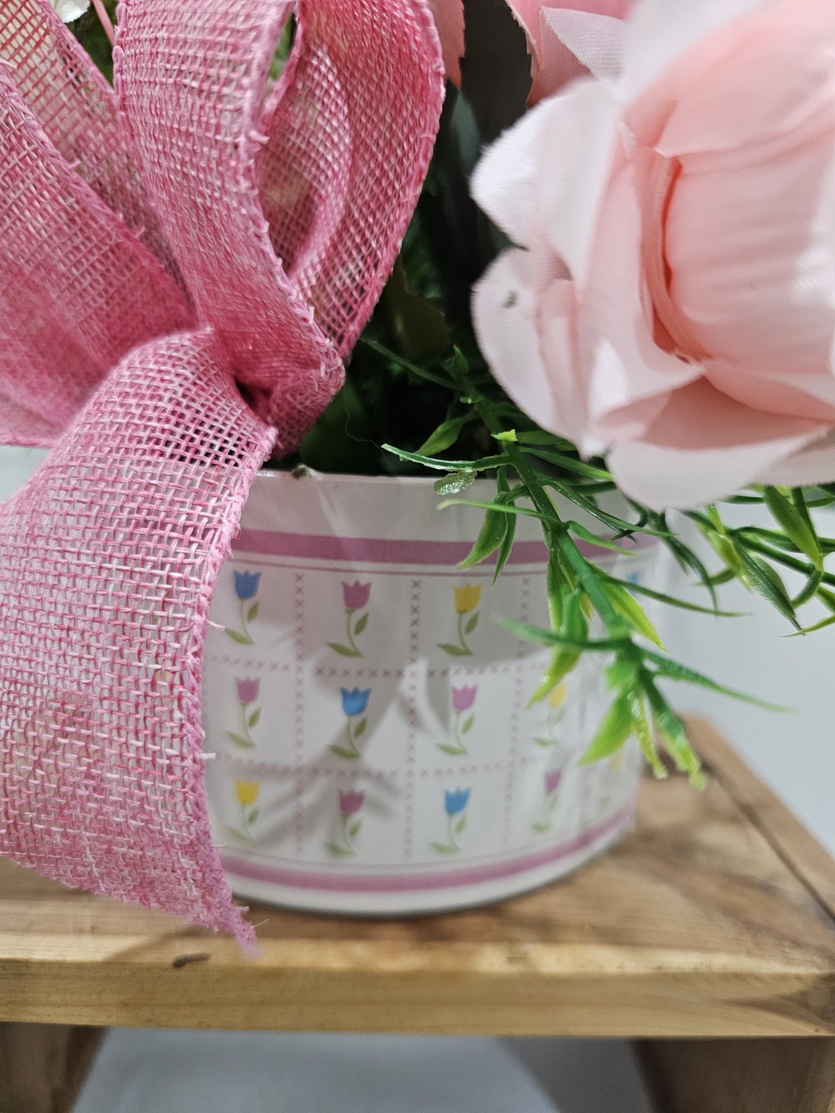 Artificial Flower Arrangement Soft Pink Roses in a beautiful pink & White vase