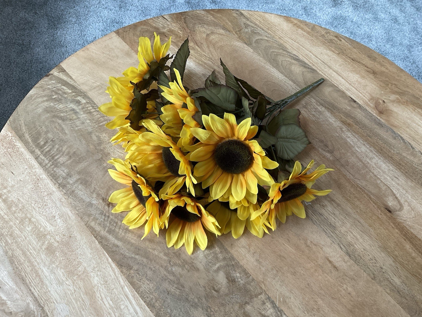 Artificial Sunflower Bouquet w/Leaves ~ 16” Long ~ Fall Decor