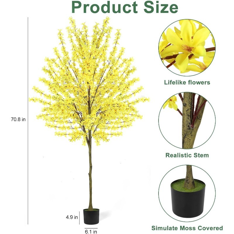 6FT Tall Artificial Winter Jasmine Tree, Fake Tree for Home Office Decor, Yellow